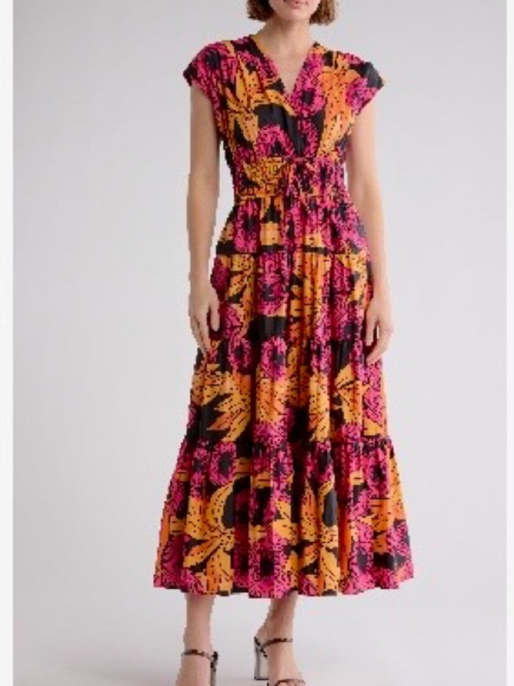 Derek Lam 10 Crosby Pink, Orange & Black Floral Tiered Maxi Dress
